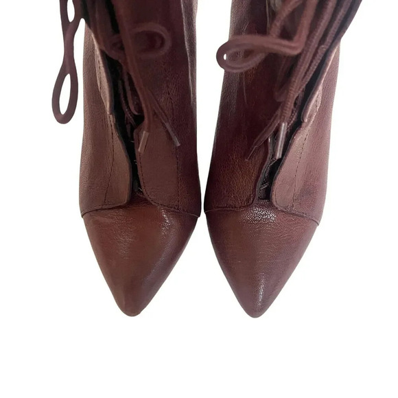 Pour La Victoire The Onyx Lace Up Ankle Bootie Heels Leather Brown Size 8 - Picture 5 of 10